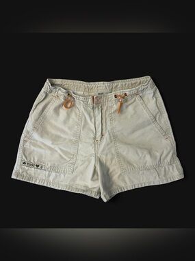 Y2K Preppy Light Tan Khaki Shorts w Orange Strings & Velcro Button by Mudd